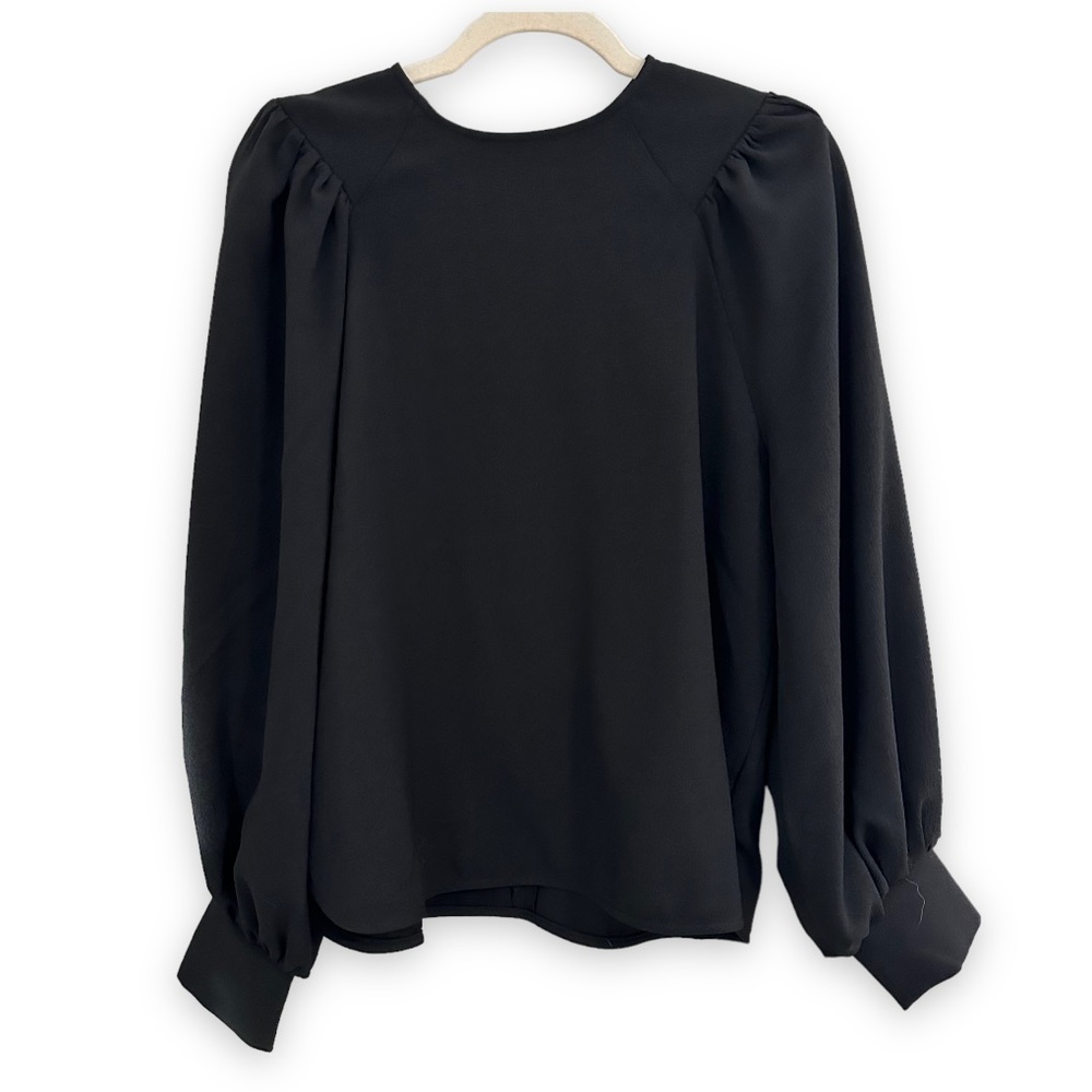 Ganni Balloon Sleeve Black Long Sleeve Round Crew Neck Blouse Size Medium / 38